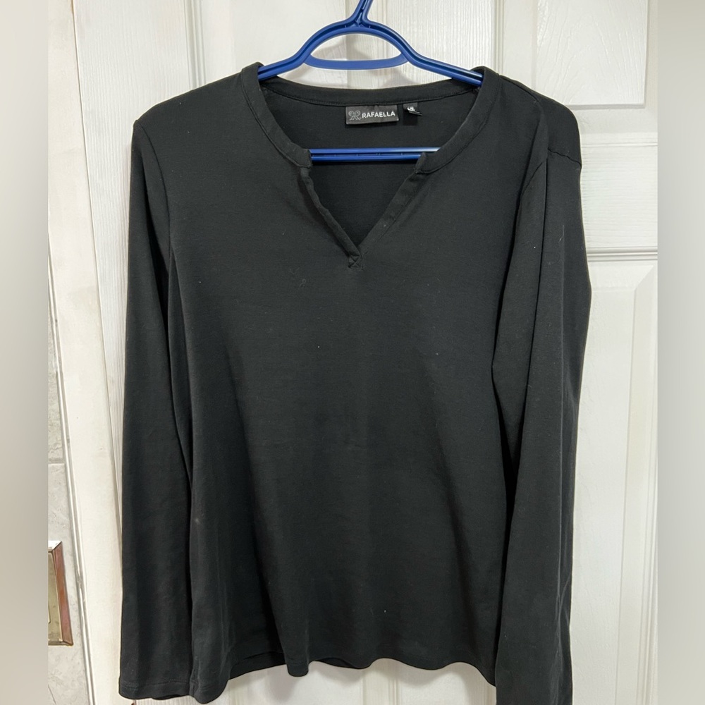 Rafaella Women’s Cotton Split V Neck Long Sleeve Top